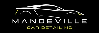 A logo for Mandeville Car detailing with a yellow car on it.